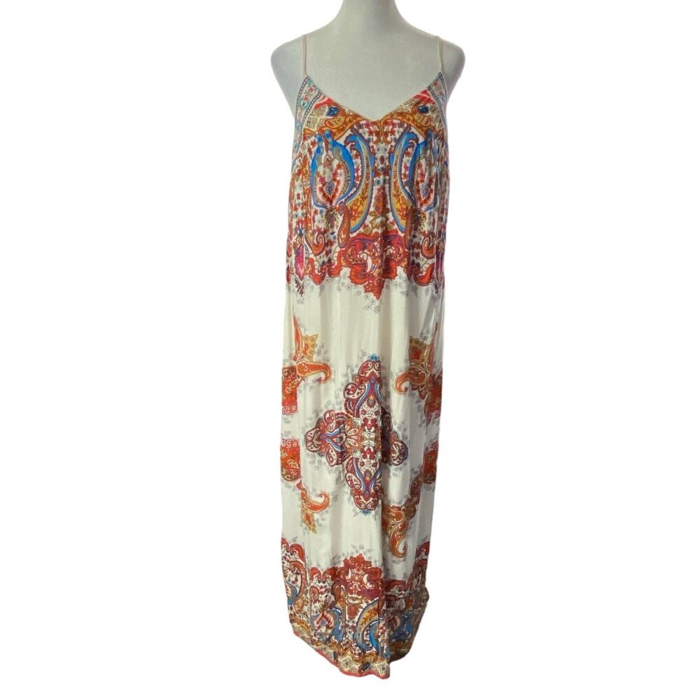 FLYING TOMATOES Women Thin Strap V Neck Maxi Dress Sz M Multicolor Vacation 56-1 - Picture 1 of 11
